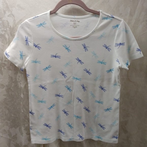 Size Small (4/6) ladies White Stag white/blue/purple dragonfly short sleeve top - Picture 1 of 8